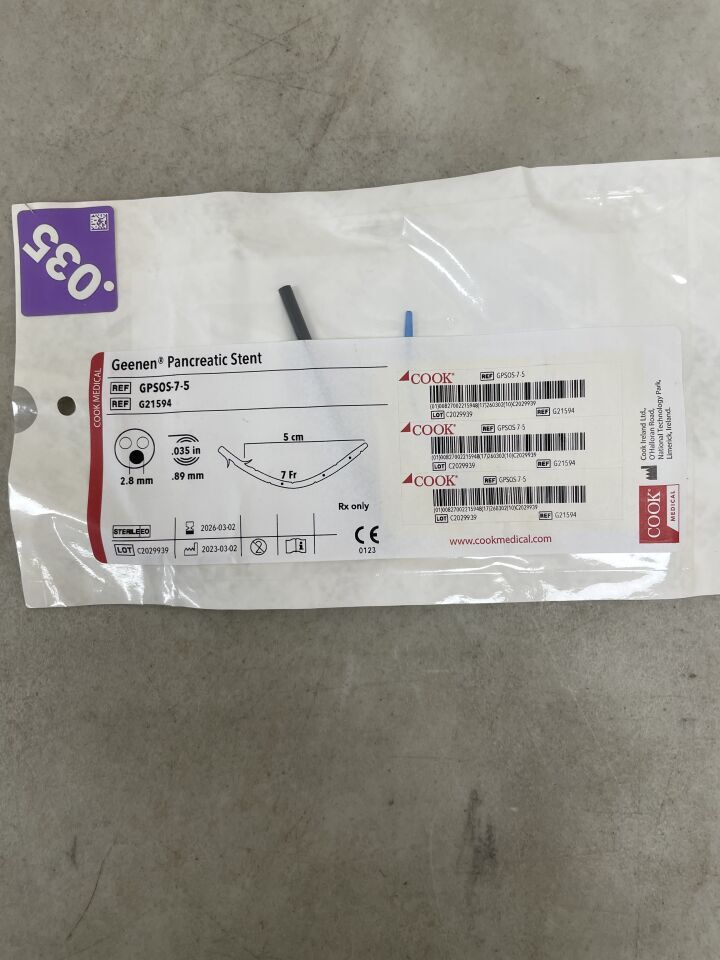 G21594 - COOK - Solo stent pancreático sin colgajo, 7F x 5 cm, (unidad) - (Fecha de vencimiento: 02/03/2026)