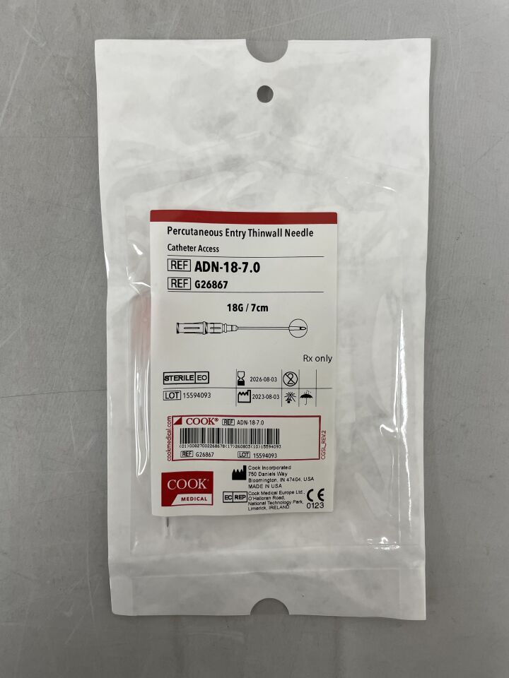 G26867 - COOK - Aguja de entrada percutánea para catéter de 18 G x 7 cm (unidad) - (Fecha de caducidad: 03/08/2026)