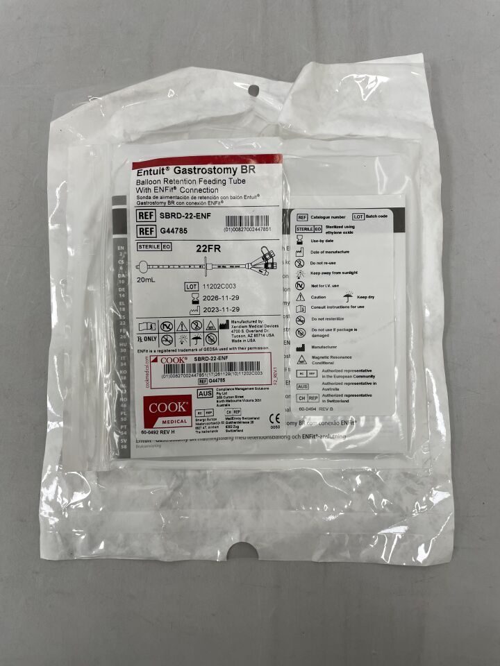 G44785 - COOK - Sonda de alimentación con retención de balón para gastrostomía Entuit BR, 22F (unidades) - (Fecha de caducidad: 29/11/2026)