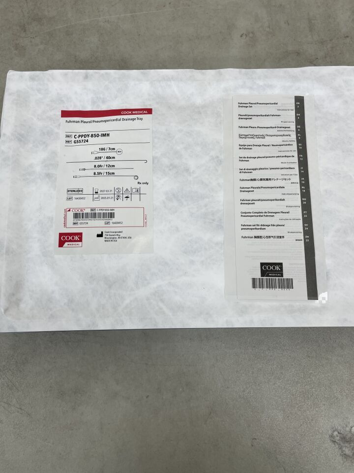 G55724 - COOK - Fuhrman 胸膜/氣胸心包引流托盤 8.5F x 15cm，（EA）-（有效期至：2027-03-31）