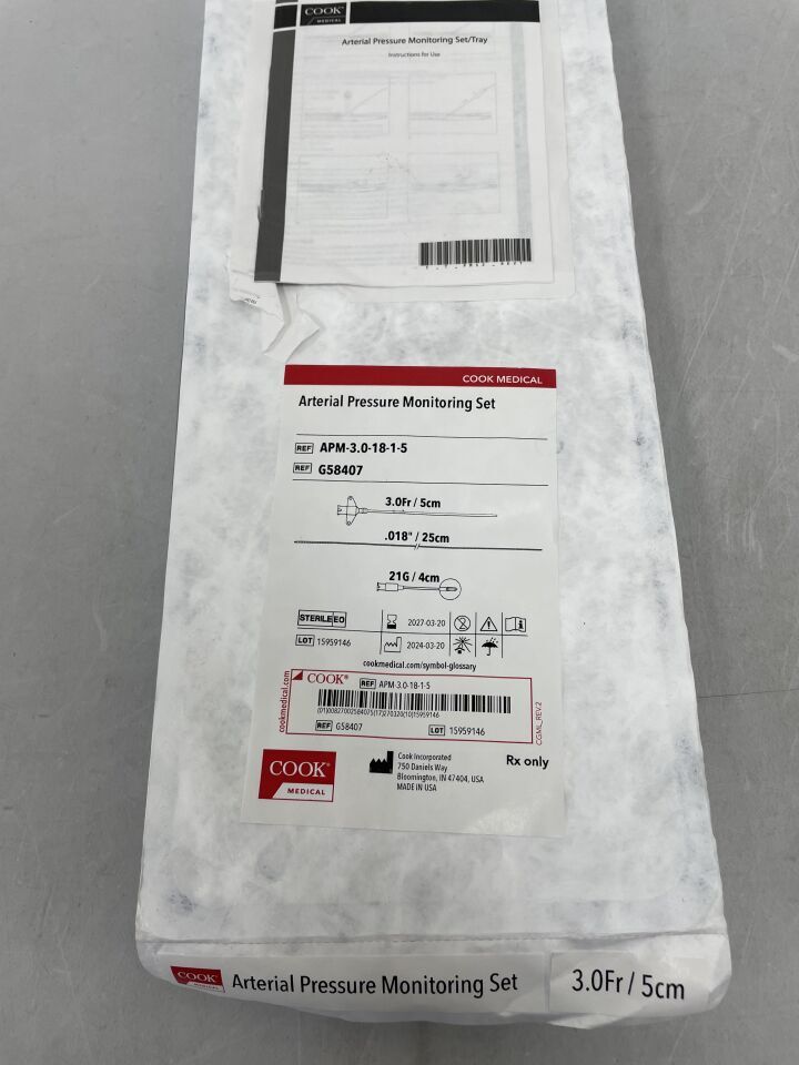 G58407 - COOK - Equipo de monitorización de presión arterial 3F x 5 cm, 21G, 0,018", (unidad) - (Fecha de caducidad: 20/03/2027)