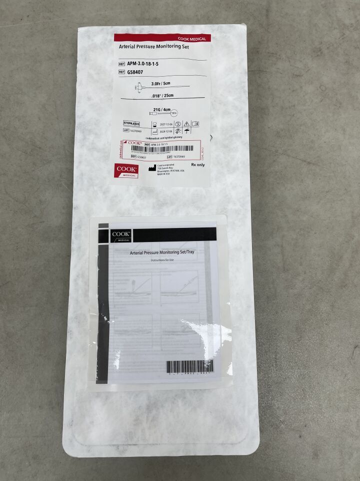 G58407 - COOK - Equipo de monitorización de presión arterial 3F x 5 cm, 21G, 0,018", (unidad) - (Fecha de caducidad: 06/12/2027)