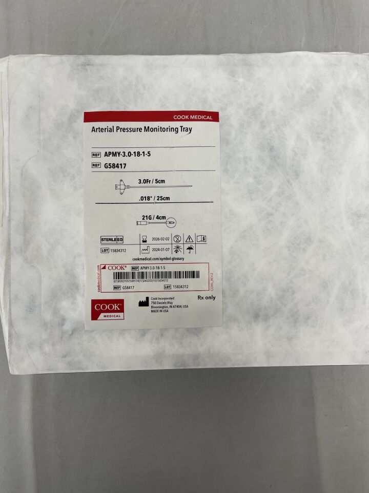 G58417 - COOK - Bandeja para monitorización de la presión arterial, 3F x 5 cm, 21G, 0,018", (unidad) - (Fecha de caducidad: 02/02/2026)