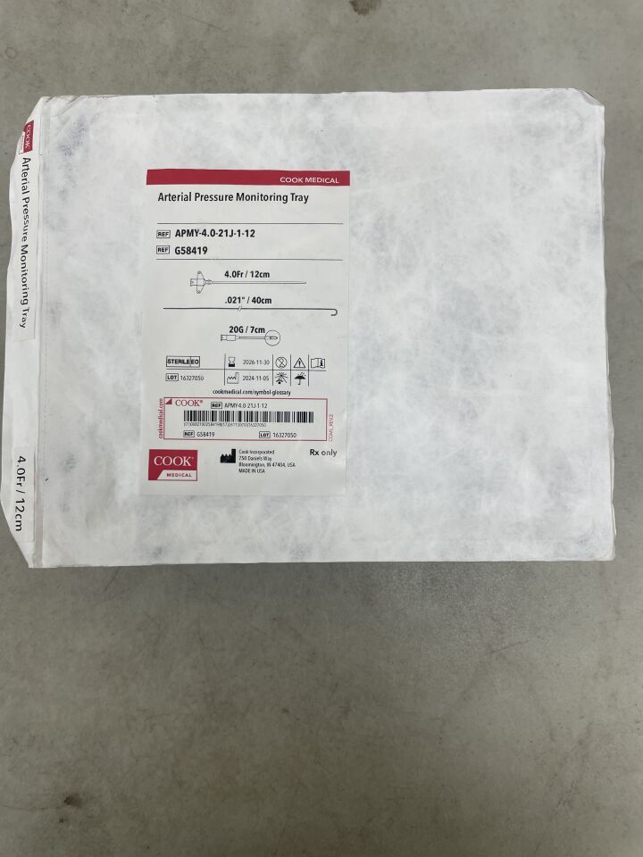 G58419 - COOK - Bandeja para monitorización de la presión arterial, 4,0 F x 12 cm, 20 G (unidad) - (Fecha de caducidad: 30/11/2026)