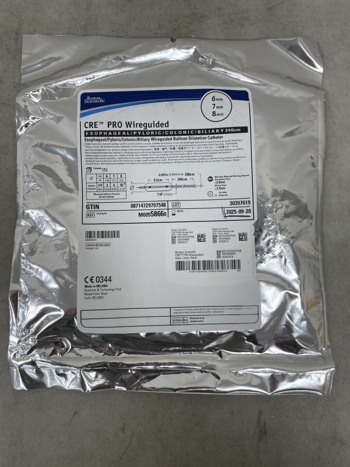 5866 - BOSTON SCIENTIFIC - CRE PRO Wireguided Balloon Dilatation Catheter - Esophageal/Pyloric/Colonic/Biliary - 6mm x 7mm x 8mm, (EA) - ( Expiry Date: 2025-09-20 )