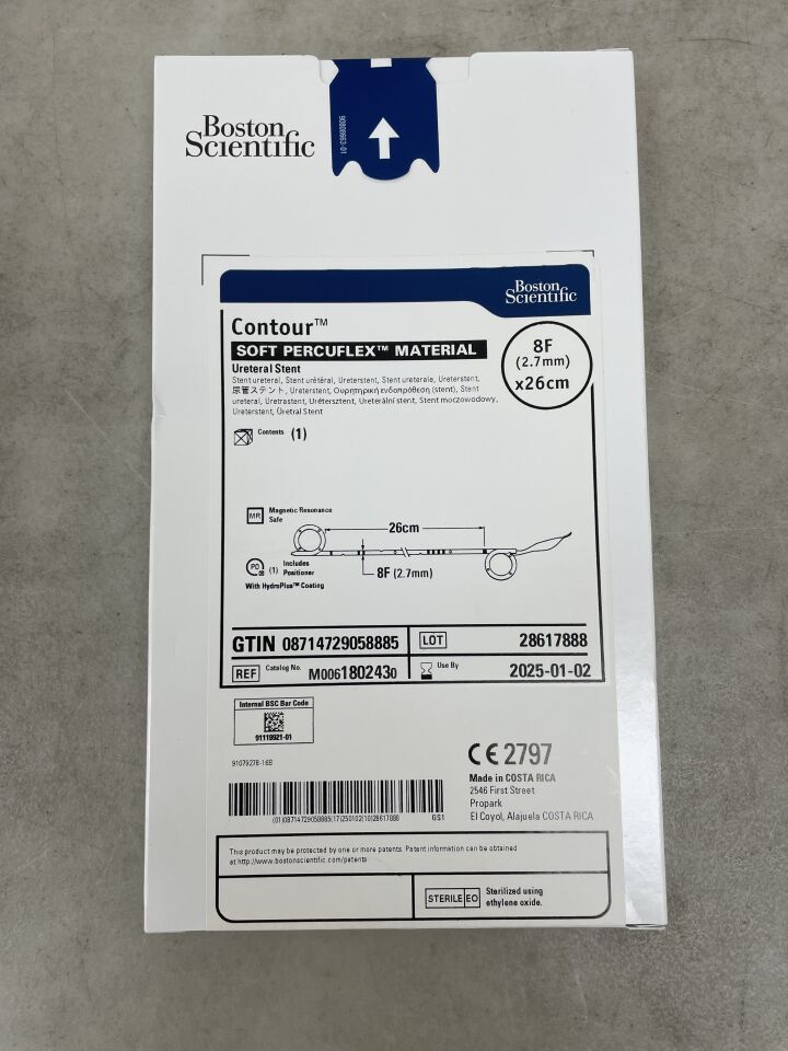 180243 - BOSTON SCIENTIFIC - Contour Ureteral Stent - Soft Percuflex Material - 8Fr x 26cm, (BX/1) - ( Expiry Date: 2025-01-02 )