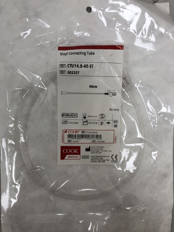 G02327 - COOK - Vinyl Connecting Tube, 40cm x 14Fr, Stopcock, (EA) - ( Expiry Date: 2025-03-09 )