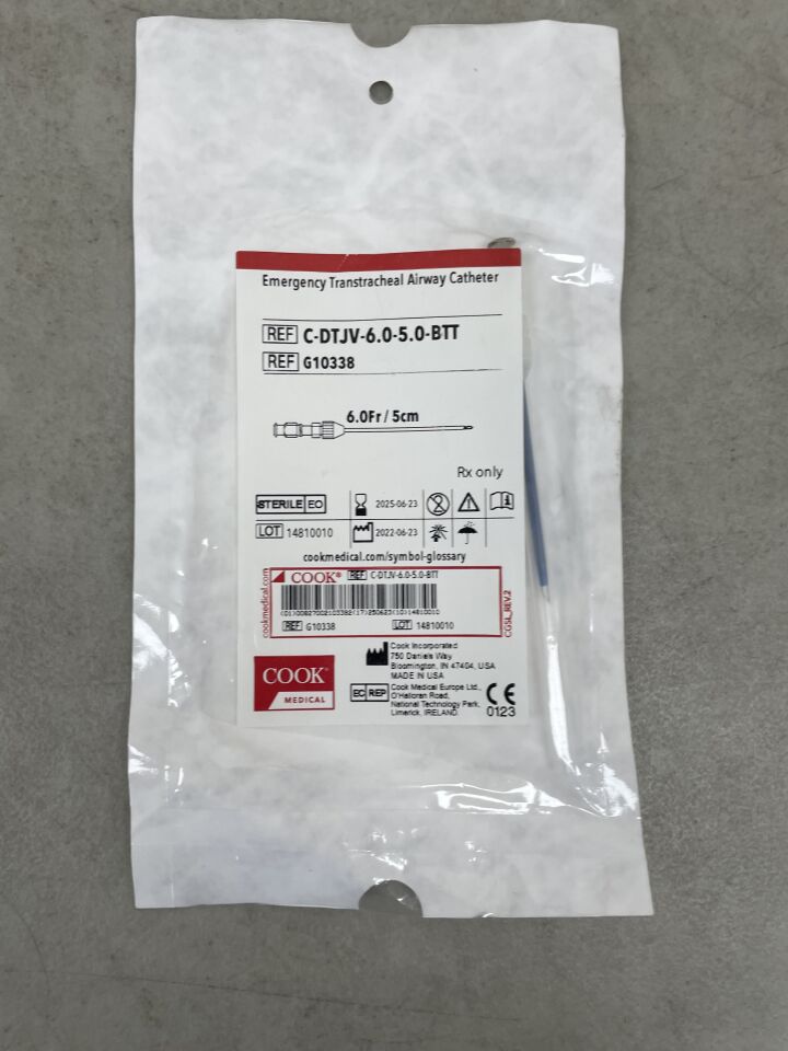 G10338 - COOK - Emergency Transtracheal Airway Catheter 6F x 5cm, (EA) - ( Expiry Date: 2025-06-23 )
