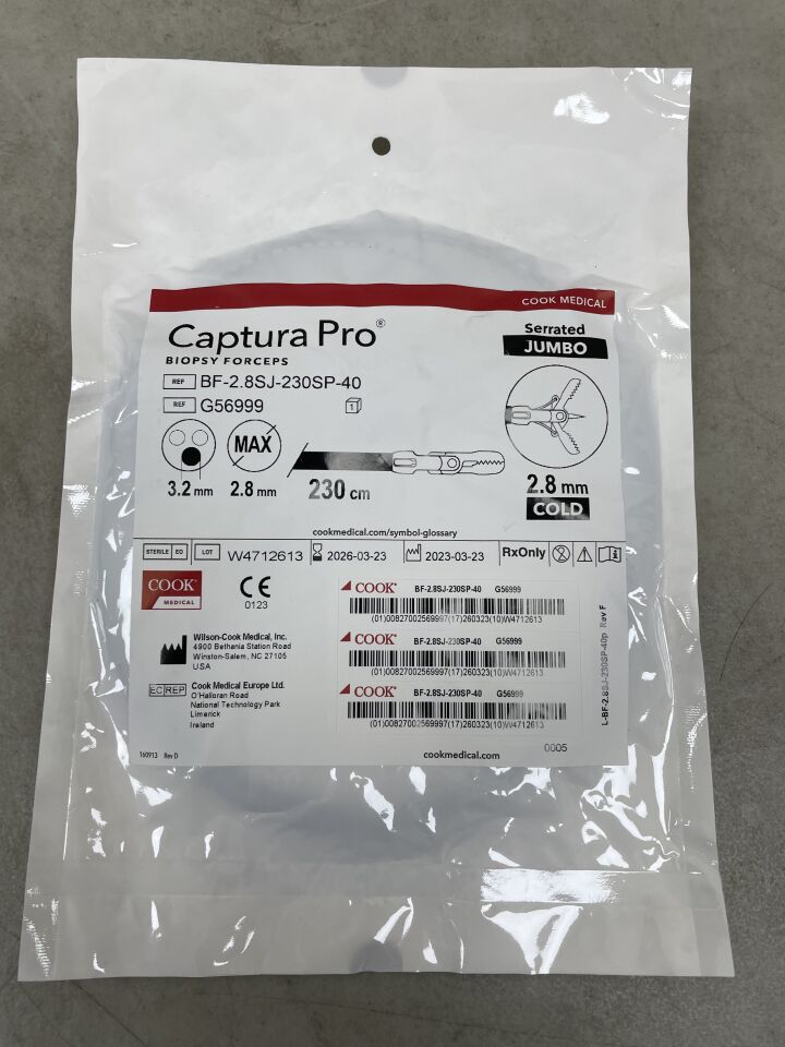 G56999 - COOK - Captura Pro 尖頭鉗口巨型活檢鉗，鉗口直徑 2.8 毫米，鉗桿長度 230 厘米，（EA）-（有效期至：2026-03-23）
