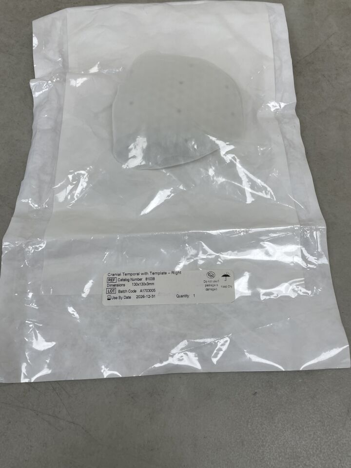 81038  -  STRYKER  -  TITAN Cranial-Temporal, Right, 3.0mm Thickness, 130 x 130x 3mm , ( EA )  -  ( Expiry Date : 2026-12-31 )