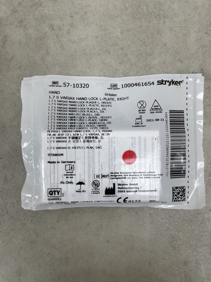 57-10320  -  STRYKER  -  1.7mm S VariAx Hand Locking L-Plate, 6 Hole , ( EA )  -  ( Expiry Date : 2099-12-31 )
