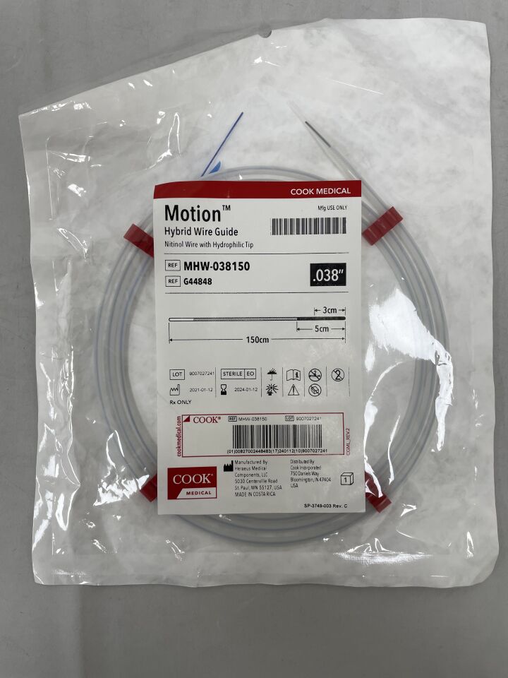 G44848 - COOK - Motion Hybrid Nitinol Wire Guide, Straight 0.038" x 150cm, 3cm Flexible, (EA) - ( Expiry Date: 2024-02-01 )