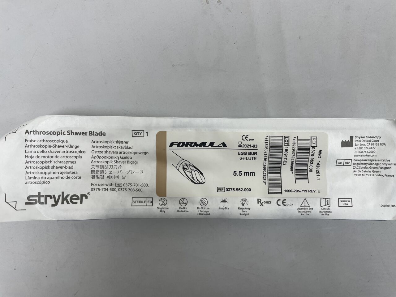 0375-952-000 - STRYKER - formula arthroscopic shaver blade 6-flute egg bur, 5.5mm x 125mm , (EA) - ( Expiry Date: 2024-11-04 )