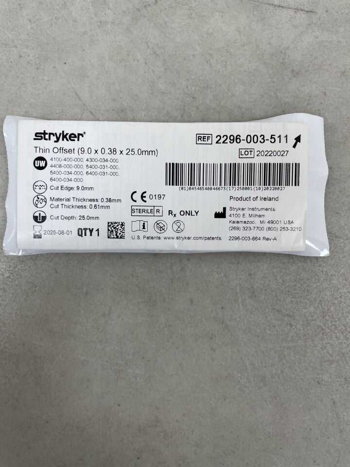 2296-003-511 - STRYKER - Thin Offset, 9.0 x 0.38 x 25.0mm, () - ( Expiry Date: 2025-08-01 )