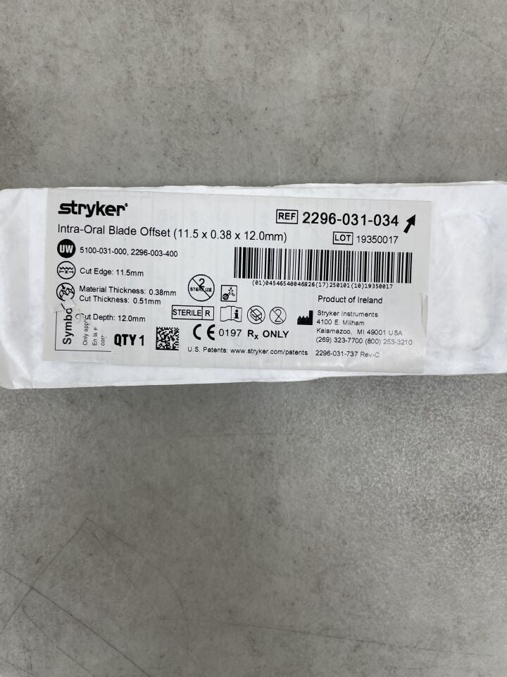 2296-031-034 - STRYKER - Precision Thin Intra-Oral Blade 11.5mm x 0.38mm x 12mm, (EA) - ( Expiry Date: 2025-01-01 )