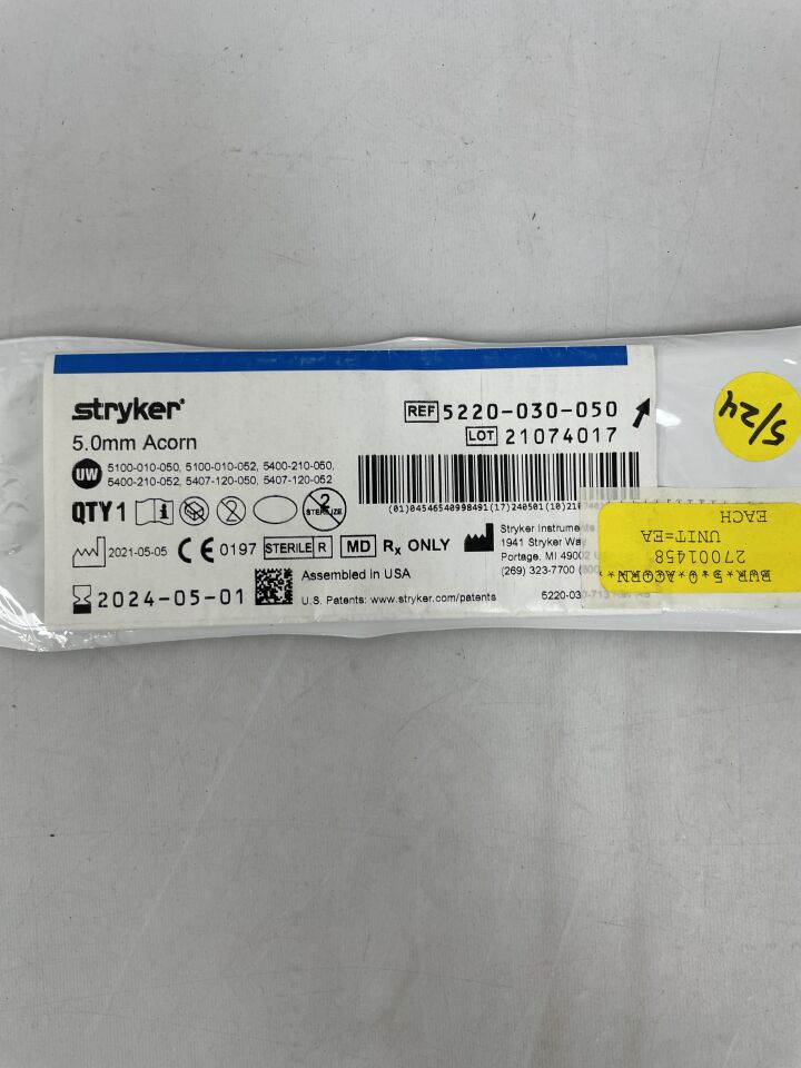 5220-030-050 - STRYKER - 5.0mm Steel Acorn (Multi Flute), (EA) - ( Expiry Date: 2024-09-01 )