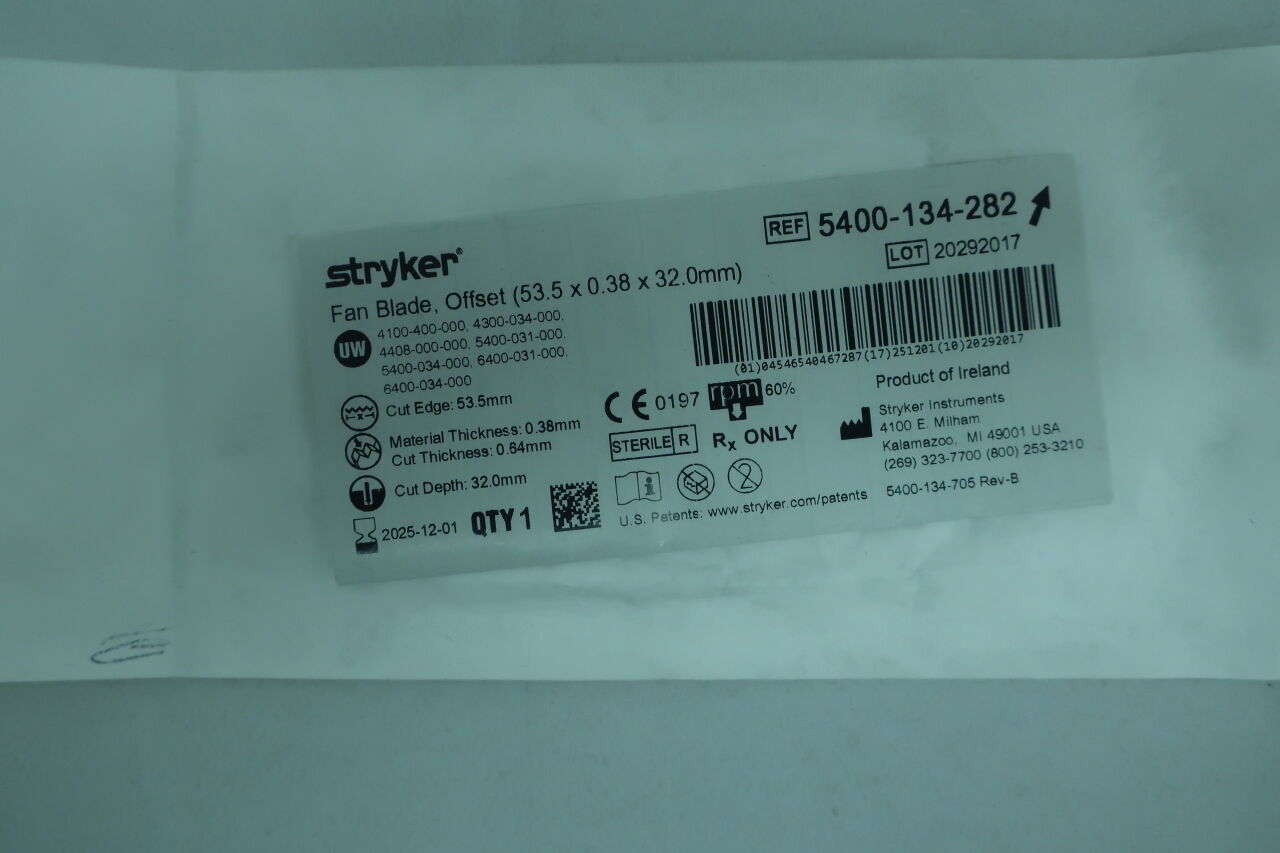 5400-134-282 - STRYKER - Core Fan Reciprocating Saw Blade, 53.5 L x 32 mm W, (EA) - ( Expiry Date: 2022-10-01 )