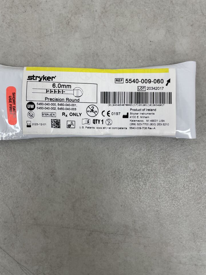 5540-009-060 - STRYKER - S2 Precision Round Bur, Two Flutes 6.0mm, (EA) - ( Expiry Date: 2023-12-01 )