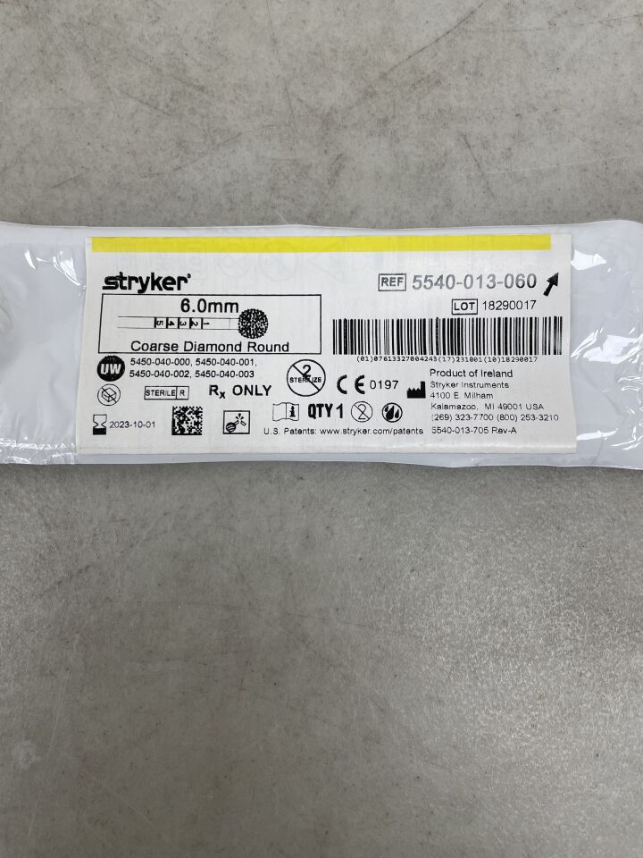 5540-013-060 - STRYKER - Round Coarse Diamond Bur, 6.0mm, (EA) - ( Expiry Date: 2023-10-01 )