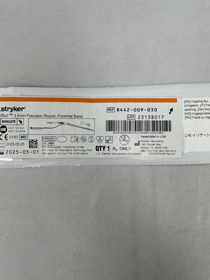 8442-009-030 - STRYKER - iBur, Precision Round, 15 Degree Proximal Bend 3mm x 12.5cm, (EA) - ( Expiry Date: 2025-05-01 )