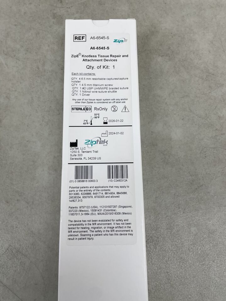 A6-6545-S - ZIPTEK - ZipE Knotless Tissue Repair & Attachment Devices, 4.5mm Titanium Screw, 6.5mm Resorbable Capture, (BX/1) - ( Expiry Date: 2026-01-21 )