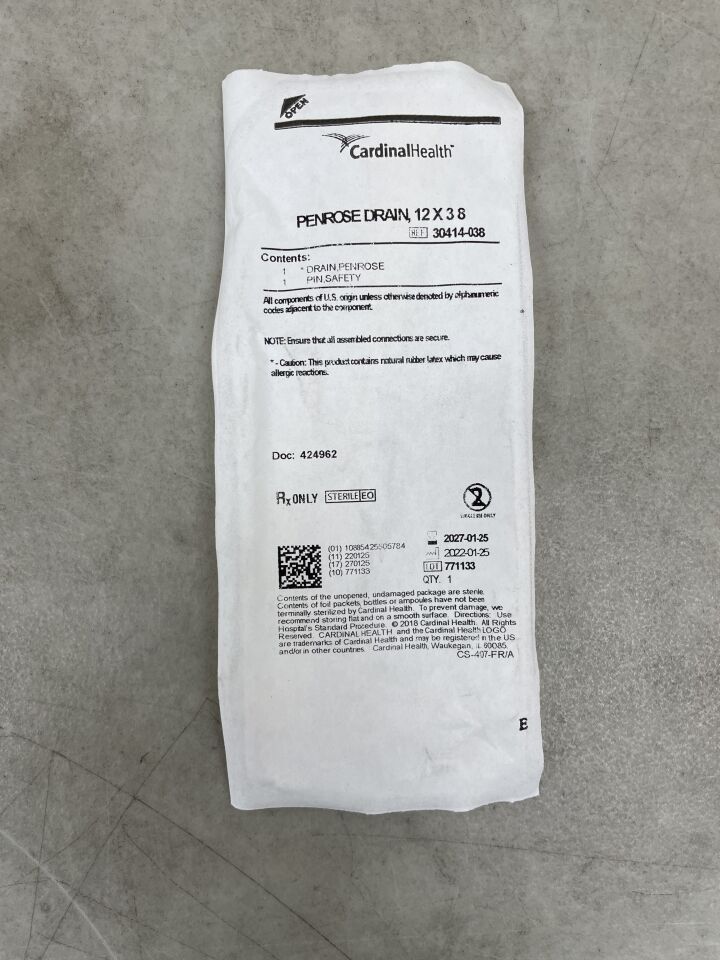 30414-038 - CARDINAL HEALTH - Drenaje quirúrgico Penrose para heridas, 12" x 0,375", detectable por rayos X, (unidad) - (Fecha de vencimiento: 25/01/2027)