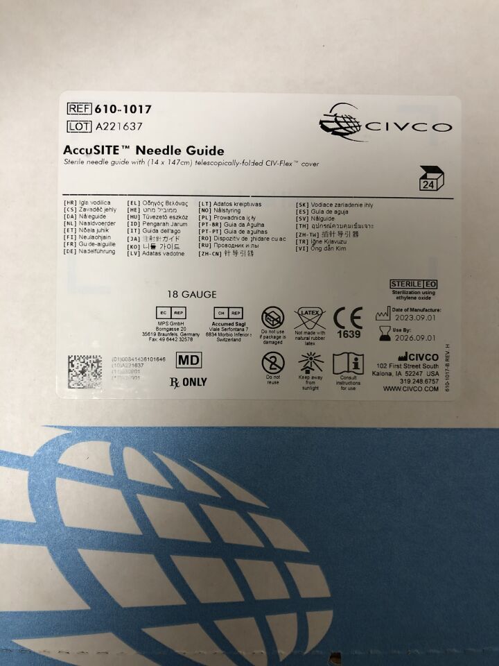 610-1017 - CIVCO - AccuSite 針頭導引器，14 x 147 厘米，（盒裝）-（有效期至：2026-09-01）