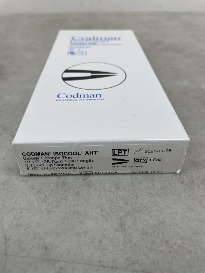 8155025S - CODMAN - Pinza bipolar desechable antiadherente Isocool AHT, punta de 10-1/2 pulg. de longitud, diámetro de la punta de 0,25 mm, (caja/1) - (Fecha de caducidad: 31/10/2026)