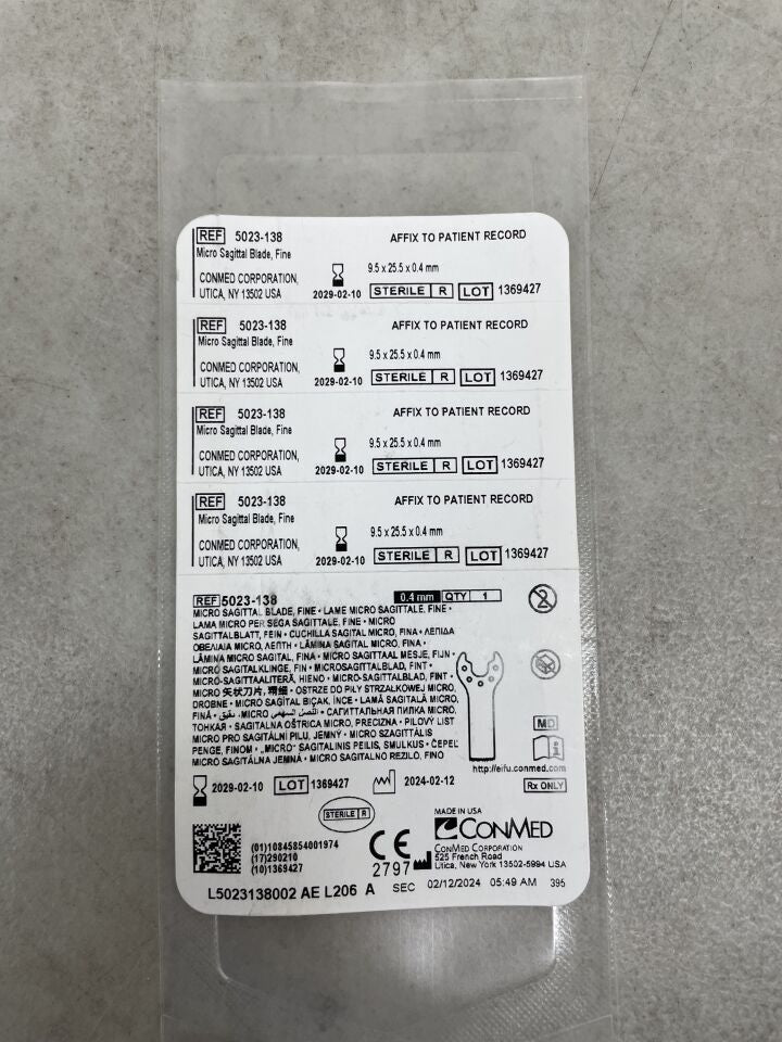 5023-138 - CONMED - Micro Sagittal Blade, Fine, 9.5 x 25.5 x 0.4mm, (EA) - ( Expiry Date: 2029-02-10 )