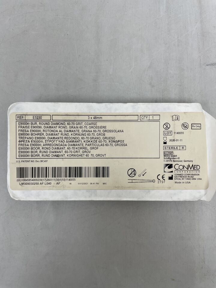 E5230 - CONMED - 3 x 48mm e9000 bur, round diamond, 60-70 grit, coarse, (EA) - ( Expiry Date: 2026-01-11 )
