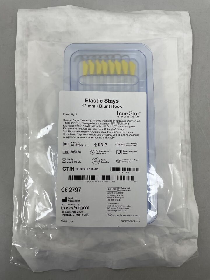 91167705-01 - COOPER SURGICAL - Lone Star 彈性鈍頭固定鉤，12mm，（每包 8 個），（EA）-（有效期限至：2026-05-20）