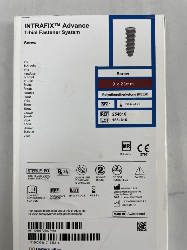 254816 - DEPUY - INTRAFIX Advance Tibial Fastener System, Screw, 9mm x 23mm, (BX/1) - ( Expiry Date: 2026-03-31 )