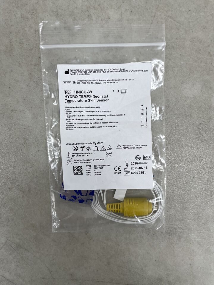 HNICU-39 - DEROYAL - Neonatal Skin Temperature Sensor Probe with Attached Cable, Yellow , (EA) - ( Expiry Date: 2028-04-02 )