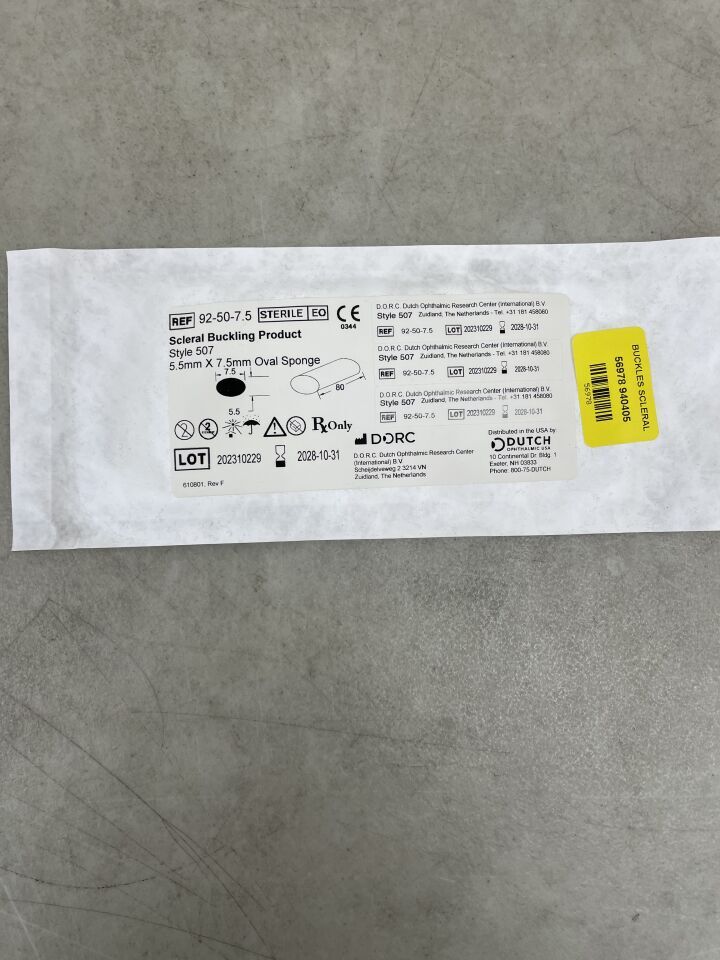 92-50-7.5 - DORC - 鞏膜扣帶產品：507 型，5.5mm x 7.5mm 橢圓形海綿，（每個）-（有效期至：2028-10-31）