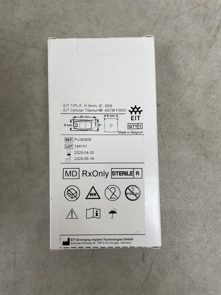 PUI80906 - EIT - EIT PLIF 籠，高度 - 9mm，8 度，（BX/1）-（有效期限：2029-04-30）