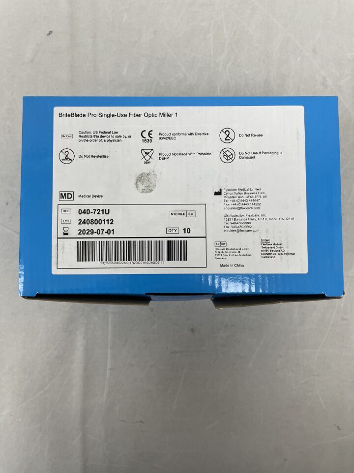 040-721U - FLEXICARE - BriteBlade Pro - Hoja de fibra óptica de un solo uso MILLER (1 unidad, 10 unidades) - (Fecha de caducidad: 01/07/2029)