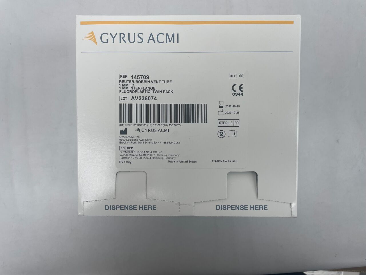 145709 - GYRUS ACMI - reuter bobbin 1mm if ventilation tube, (BX/60) - ( Expiry Date: 2032-10-25 )