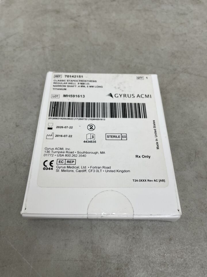 70142151 - GYRUS ACMI - Classic Stapes Prostheses, 5 mm Length, 0.9 mm Well Diameter, (BX/1) - ( Expiry Date: 2026-07-22 )