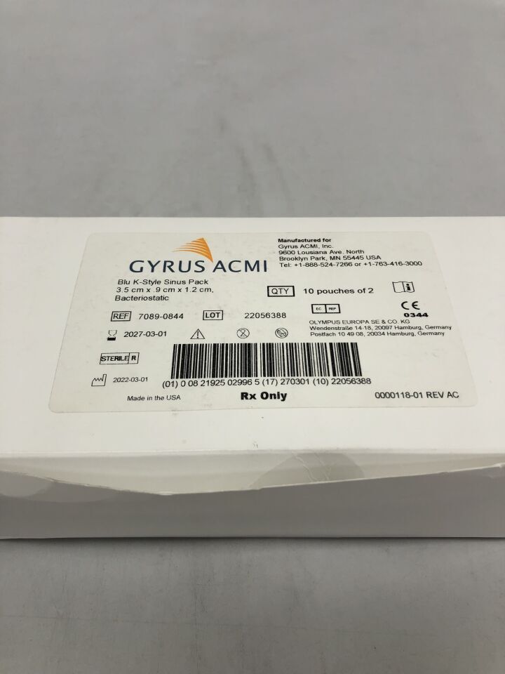 7089-0844 - GYRUS ACMI - Blu K-Style Sinus Pack, 3.5cm X 0.9cm X 1.2cm, (BX/10) - ( Expiry Date: 2027-03-01 )