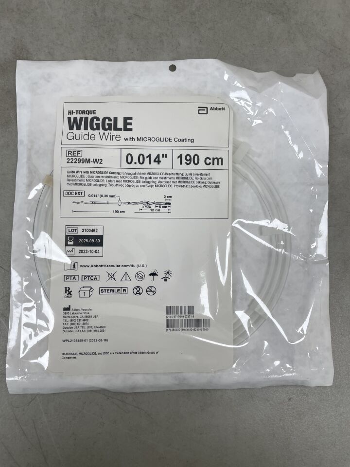 22299M-W2 - ABBOTT - Hi-Torque Wiggle Guide Wire, MicroGlide: 0.014" x 190cm, 2cm Tip, (EA) - ( Expiry Date: 2025-09-30 )