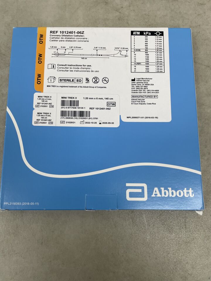 1012401-06Z - ABBOTT - MINI TREK II Coronary Dilatation Catheter - OTW - 1.20mm x 6mm, (BX/1) - ( Expiry Date: 2025-09-30 )
