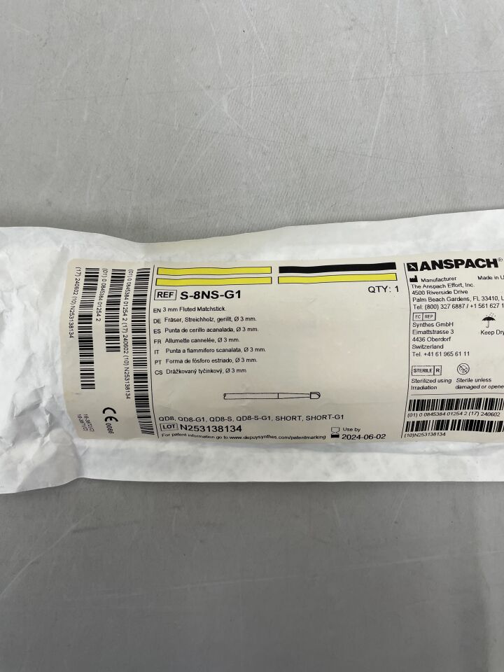 S-8NS-G1 - ANSPACH - Fluted Matchstick Cutting Burr, 3mm, (EA) - ( Expiry Date: 2025-12-04 )