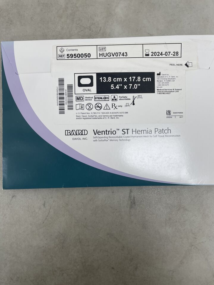 5950050 - BARD - Mesh Ventrio ST Hernia Patch, Large Oval 13.8cm x 17.8cm, (BX/1) - ( Expiry Date: 2024-07-28 )