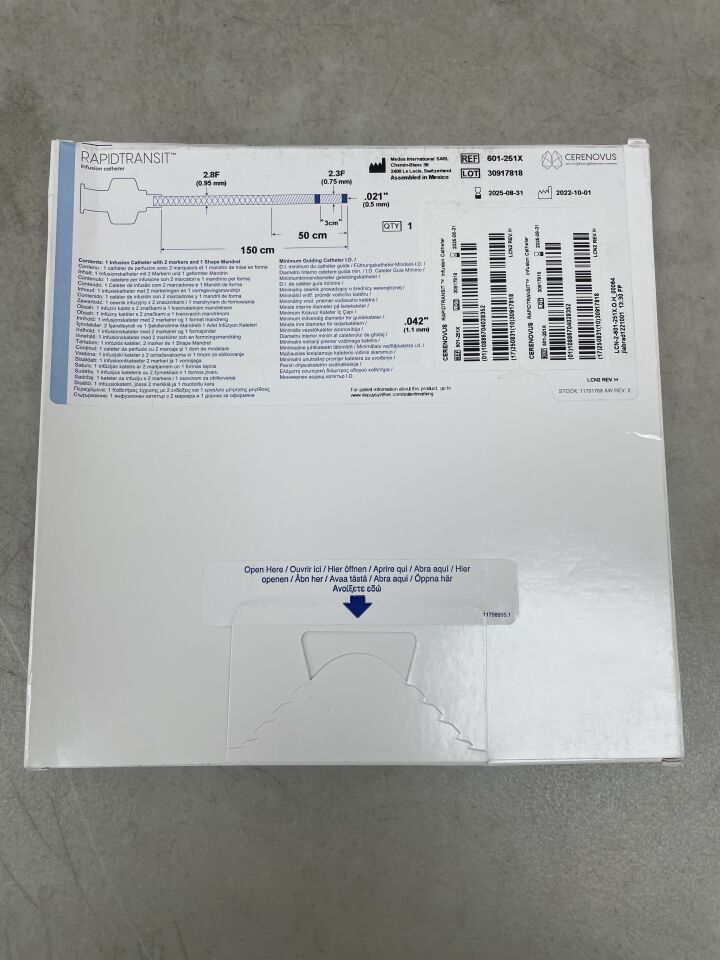 601-251X - CERENOVUS - RapidTransit Infusion Catheter - 2 Markers - 2.8Fr (Proximal) x 2.3Fr (Distal) x 150cm, (BX/1) - ( Expiry Date: 2025-08-31 )