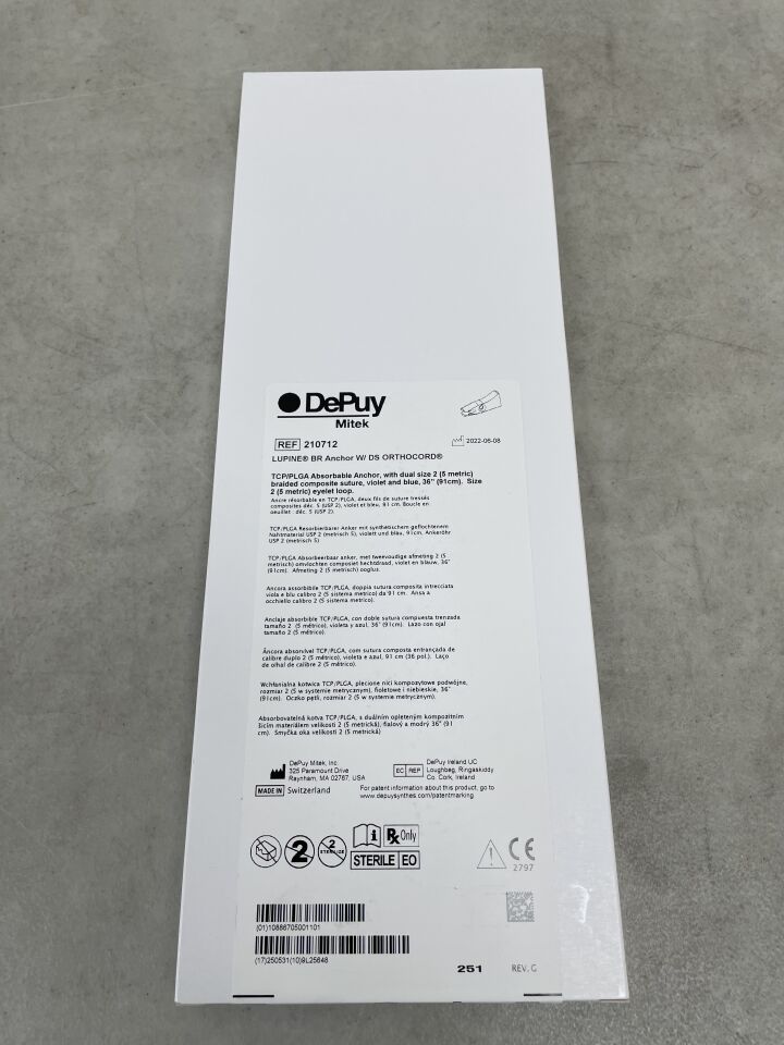210712 - DEPUY - Lupine BR Biocryl Rapide Biocomposite Suture Anchor with Dual Size Orthocord Suture, (BX/1) - ( Expiry Date: 2025-05-31 )
