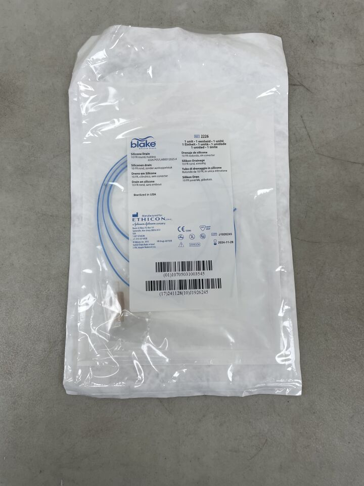 2226 - ETHICON - Blake Silicone Drain, 10 FR round, hubless, (EA) - ( Expiry Date: 2025-07-02 )