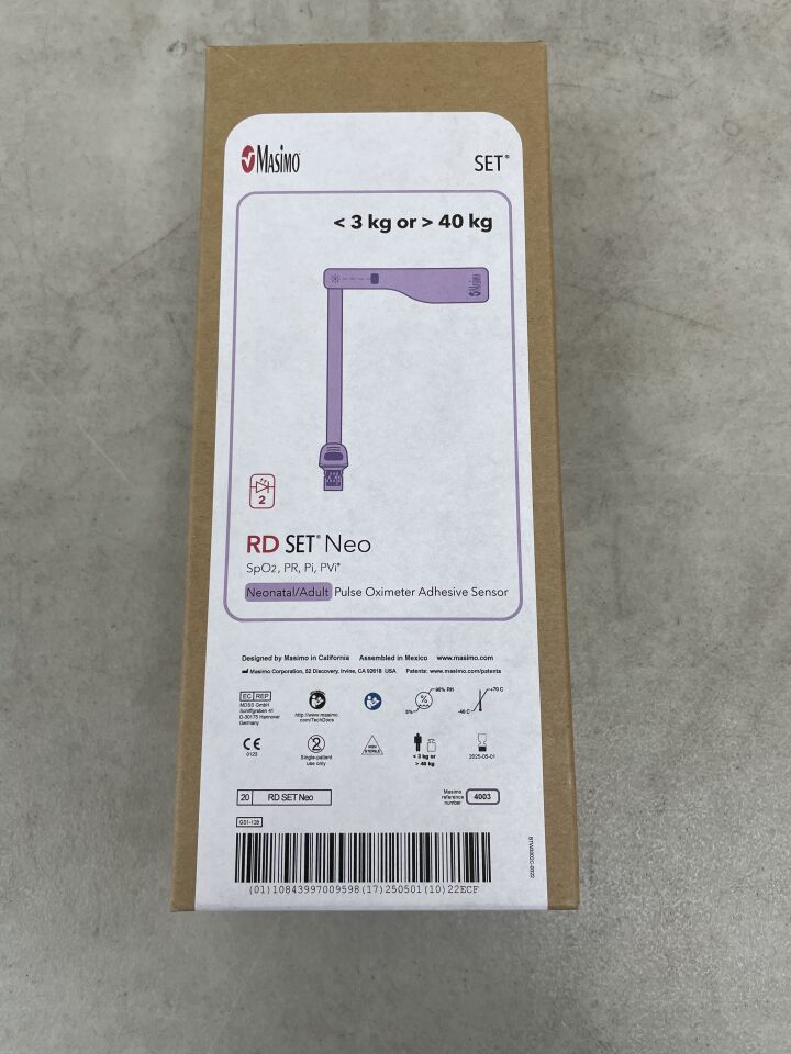 4003 - MASIMO - RD SET Neo SpO2, PR, PI, PVI Neonatal/Adult Pulse Oximeter Adhesive Sensor, (BX/20) - ( Expiry Date: 2025-05-01 )