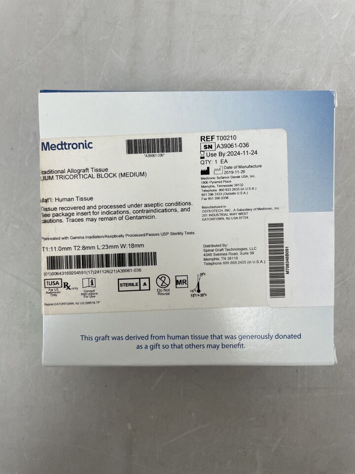 T00210 - MEDTRONIC - Traditional Allograft Tissue Tricortical Block, Medium, (BX/1) - ( Expiry Date: 2025-09-01 )