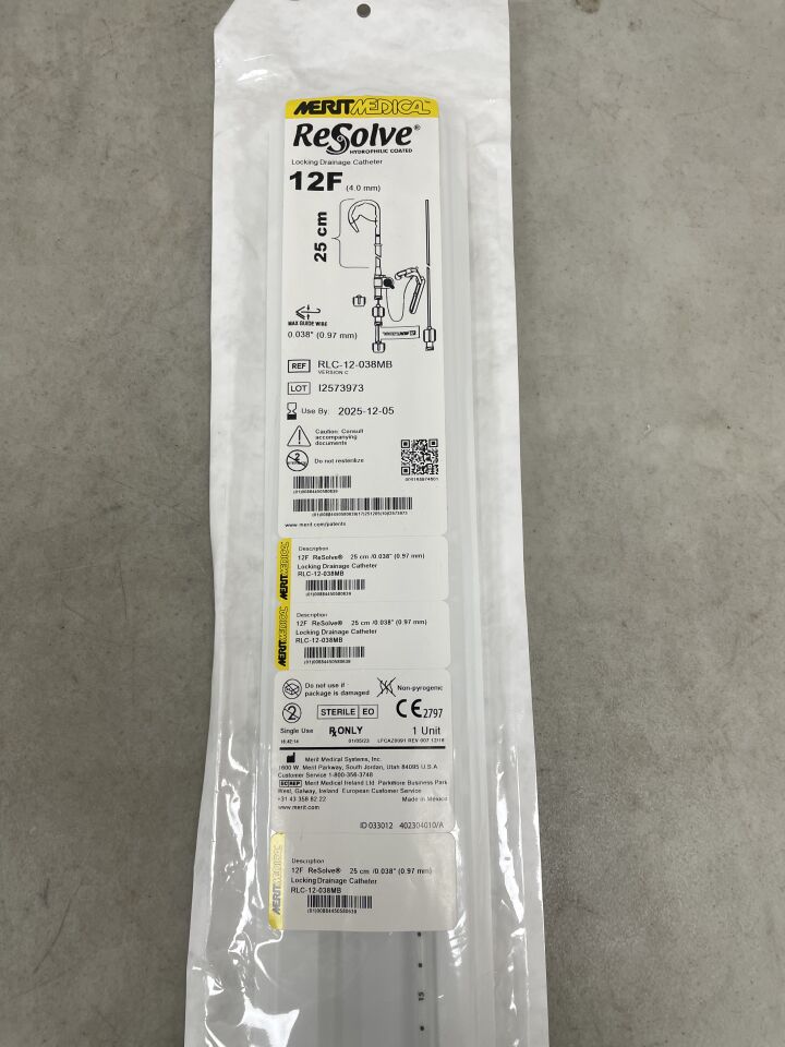 RLC-12-038MB - MERIT MEDICAL - ReSolve Locking Drainage Catheter Set, 12F x 25cm, Marker Band, (EA) - ( Expiry Date: 2025-12-05 )