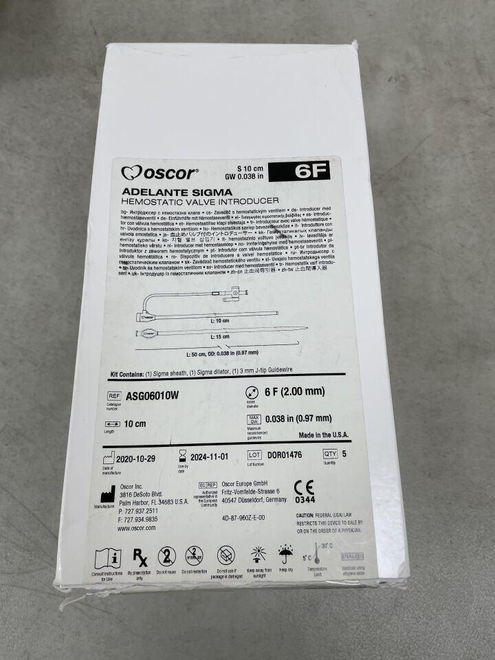 ASG06010W - OSCOR - Adelante Sigma Hemostatic Valve Introducer 6F, (BX/5) - ( Expiry Date: 2024-11-01 )